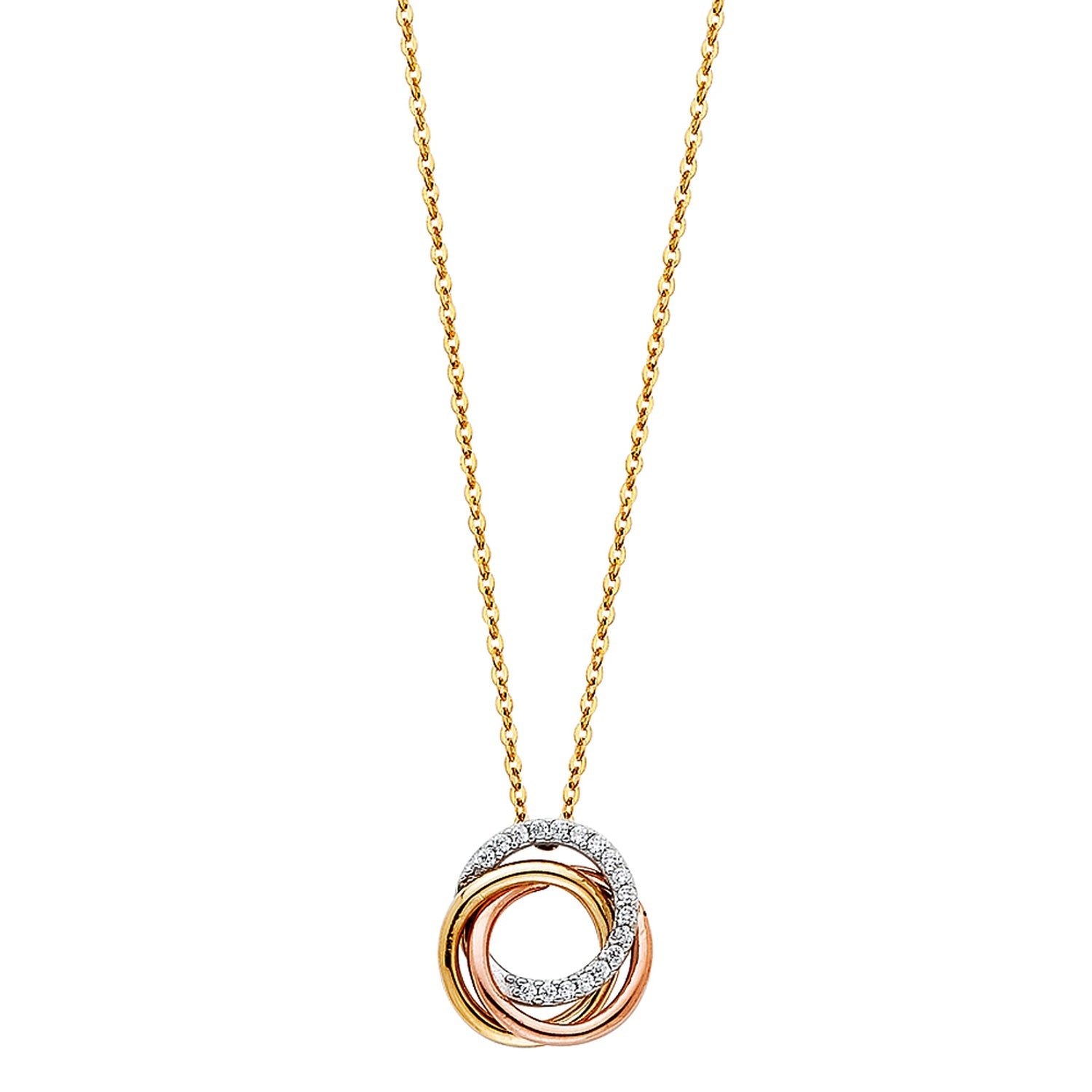 14K 3C CZ 3 RINGS NECKLACE