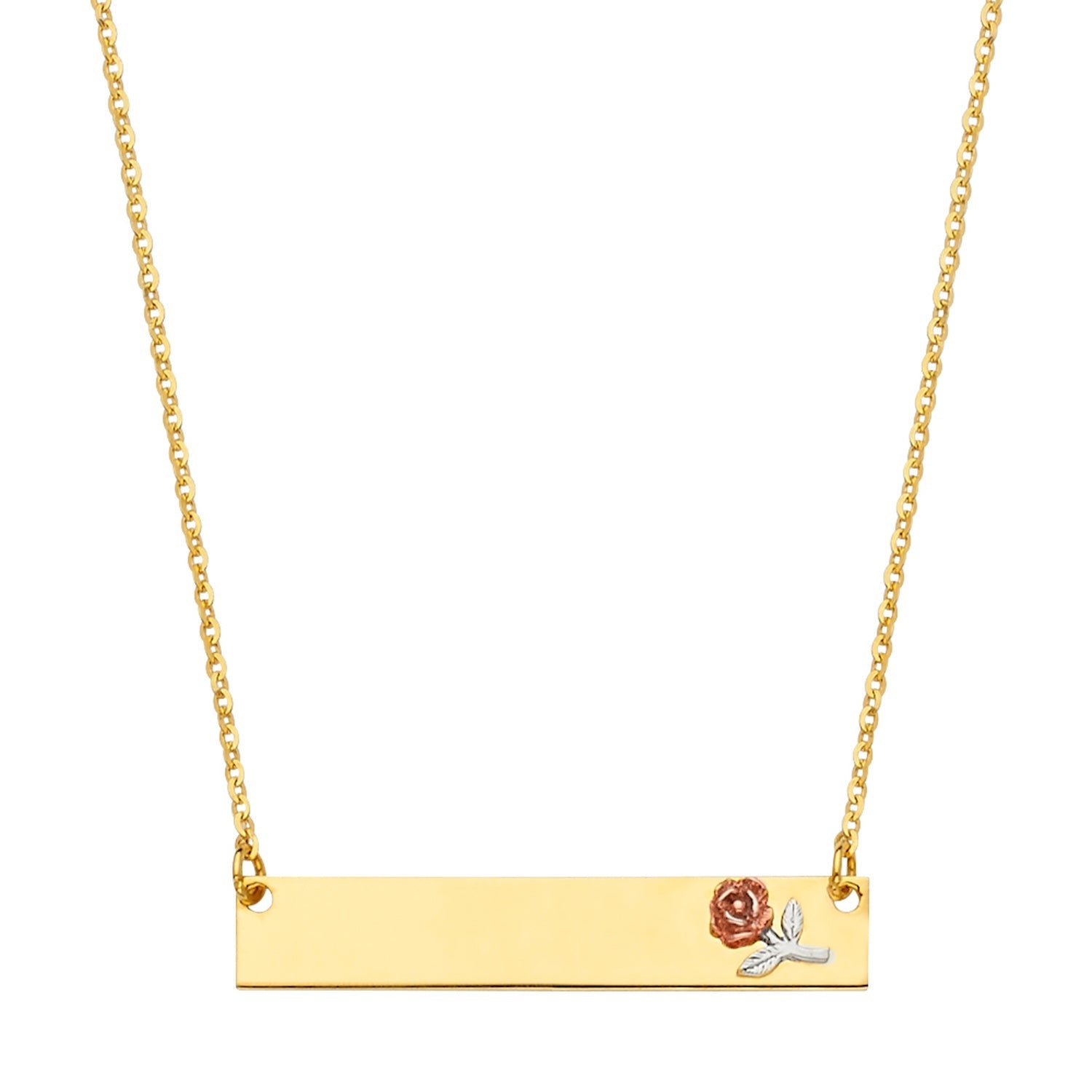 14K ID w/Flower Chain Necklace