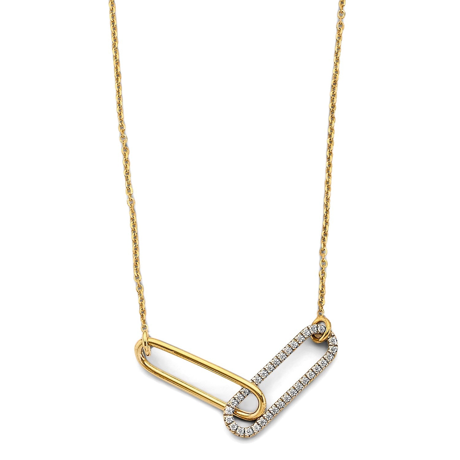 14K 2T CZ Paperclip Necklace