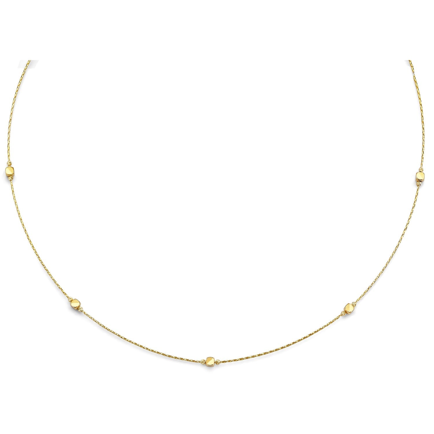 14KY String Necklace with Sq & Round Ball