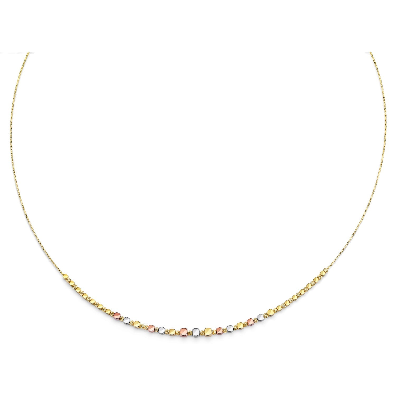 14K 3C String Necklace with Sq & Round Ball