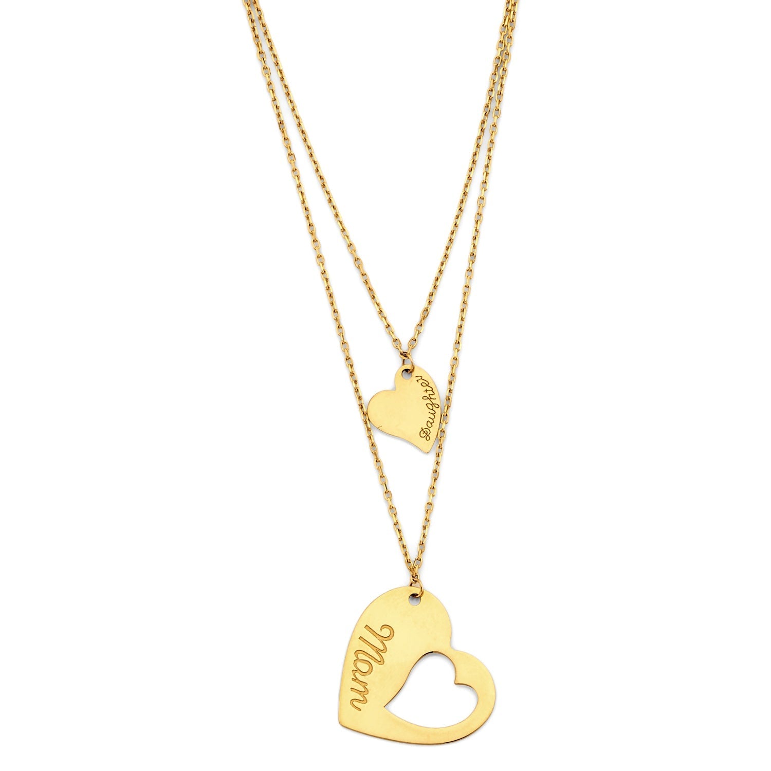 14KY Mom & daughter Heart Necklace