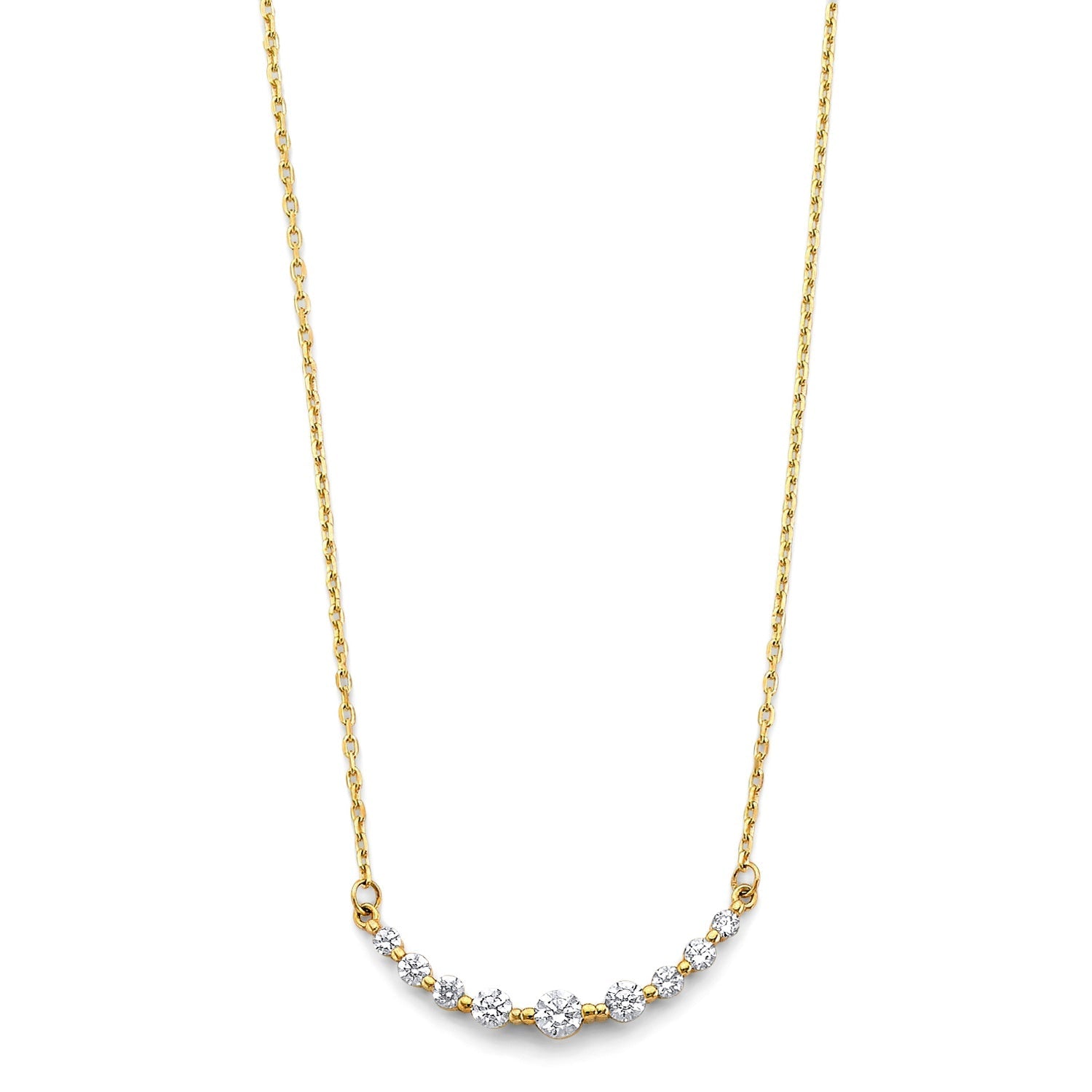 14KY Curved Gradated RD CZ Necklace