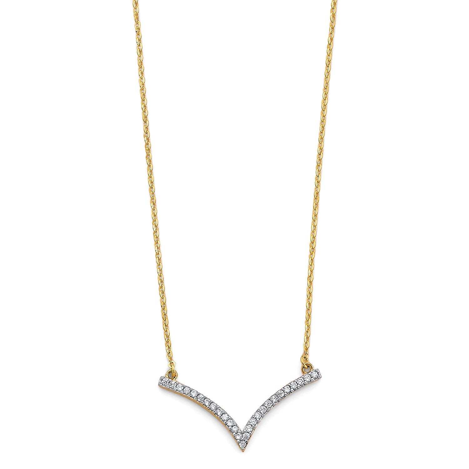 14K 2T V Shape CZ Necklace