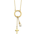 14KY Circle Neck with Hanging Cross & Pearl