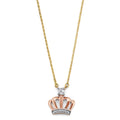 14K 3C CZ Pink Crown Necklace