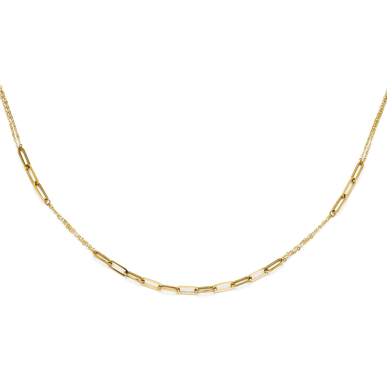 14KY Hollow Paperclip + Chain Necklace