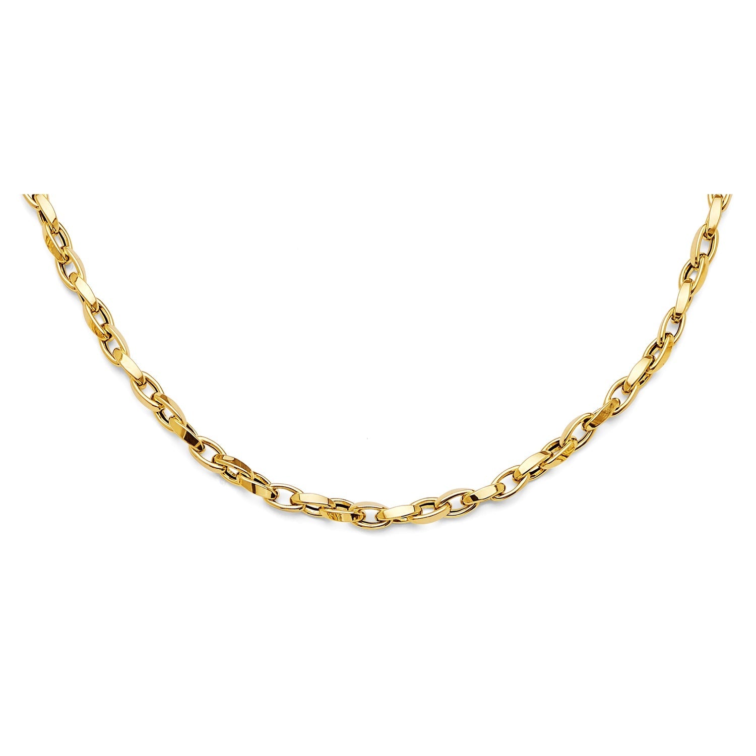 14KY Hollow Flat Tube Oval Rolo Necklace