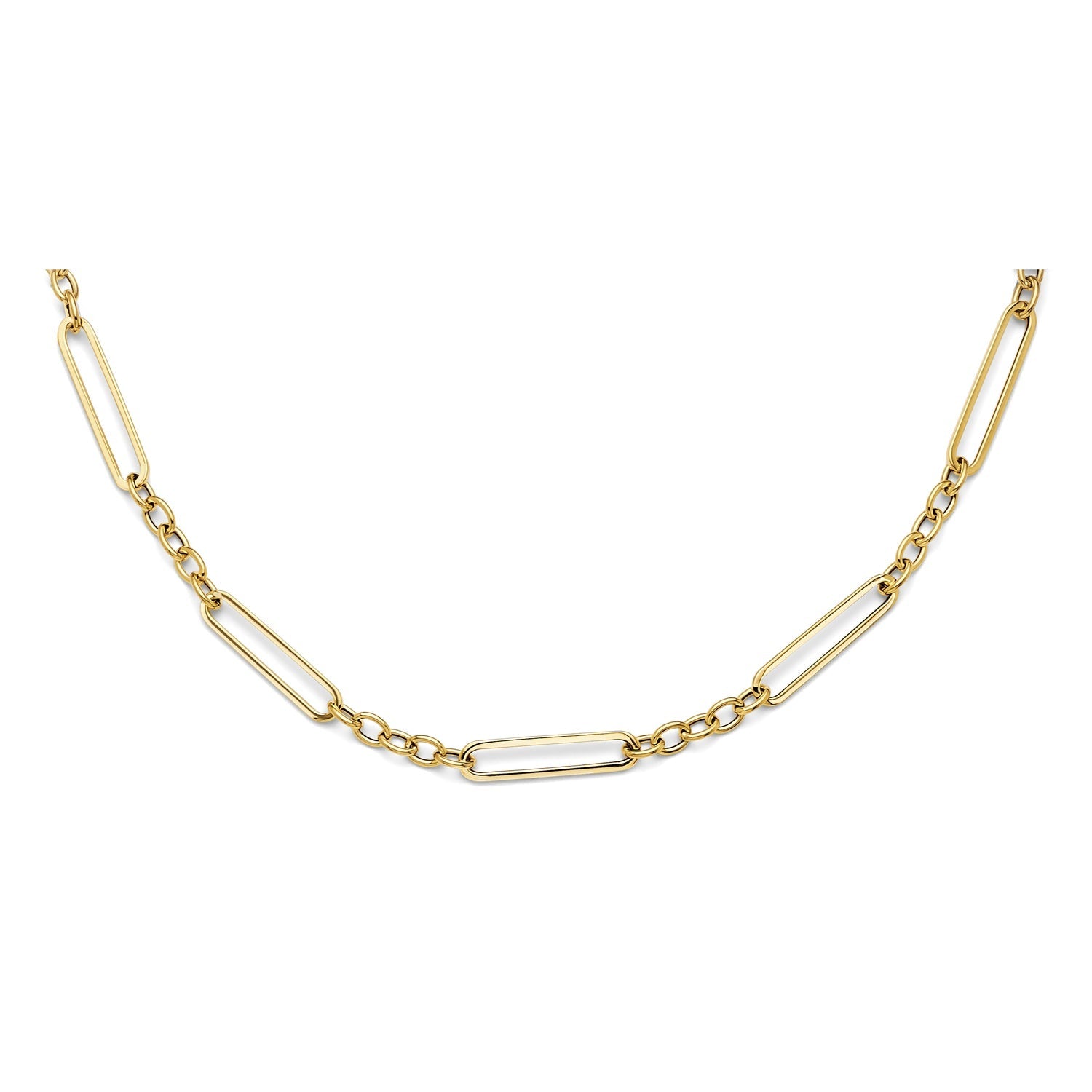 14KY Hollow Paperclip + Oval Link Necklace
