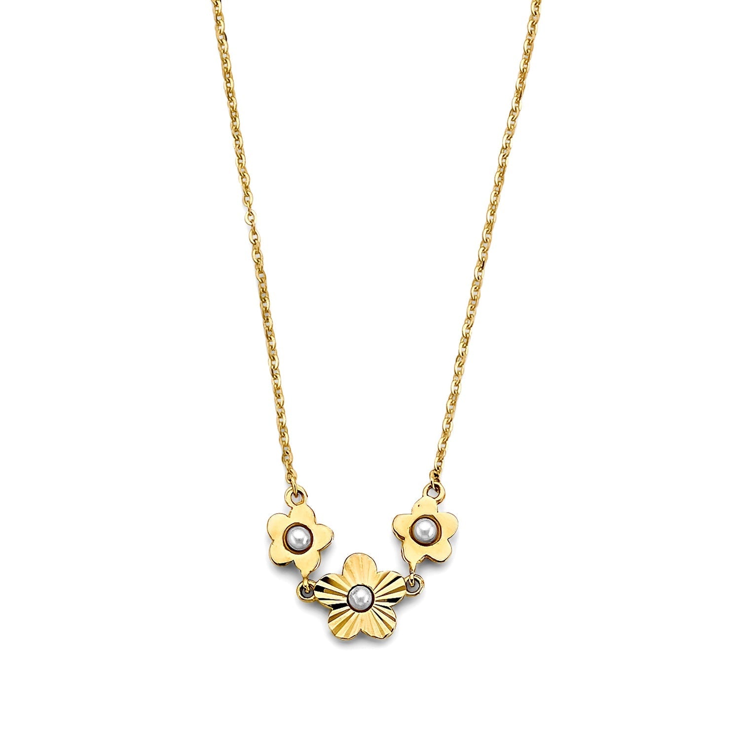 14KY 3 Flowers with Pearl Necklace