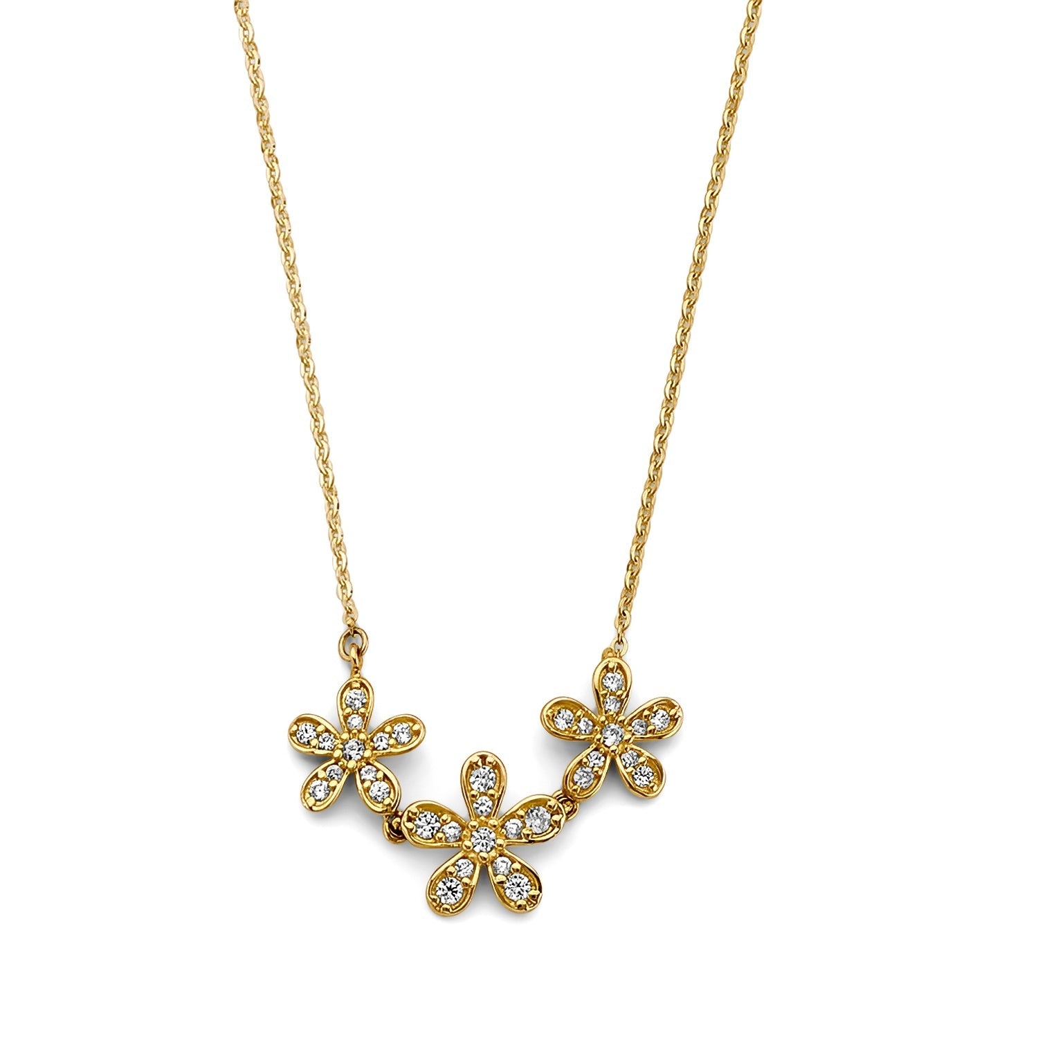 14KY 3 CZ Flowers Necklace