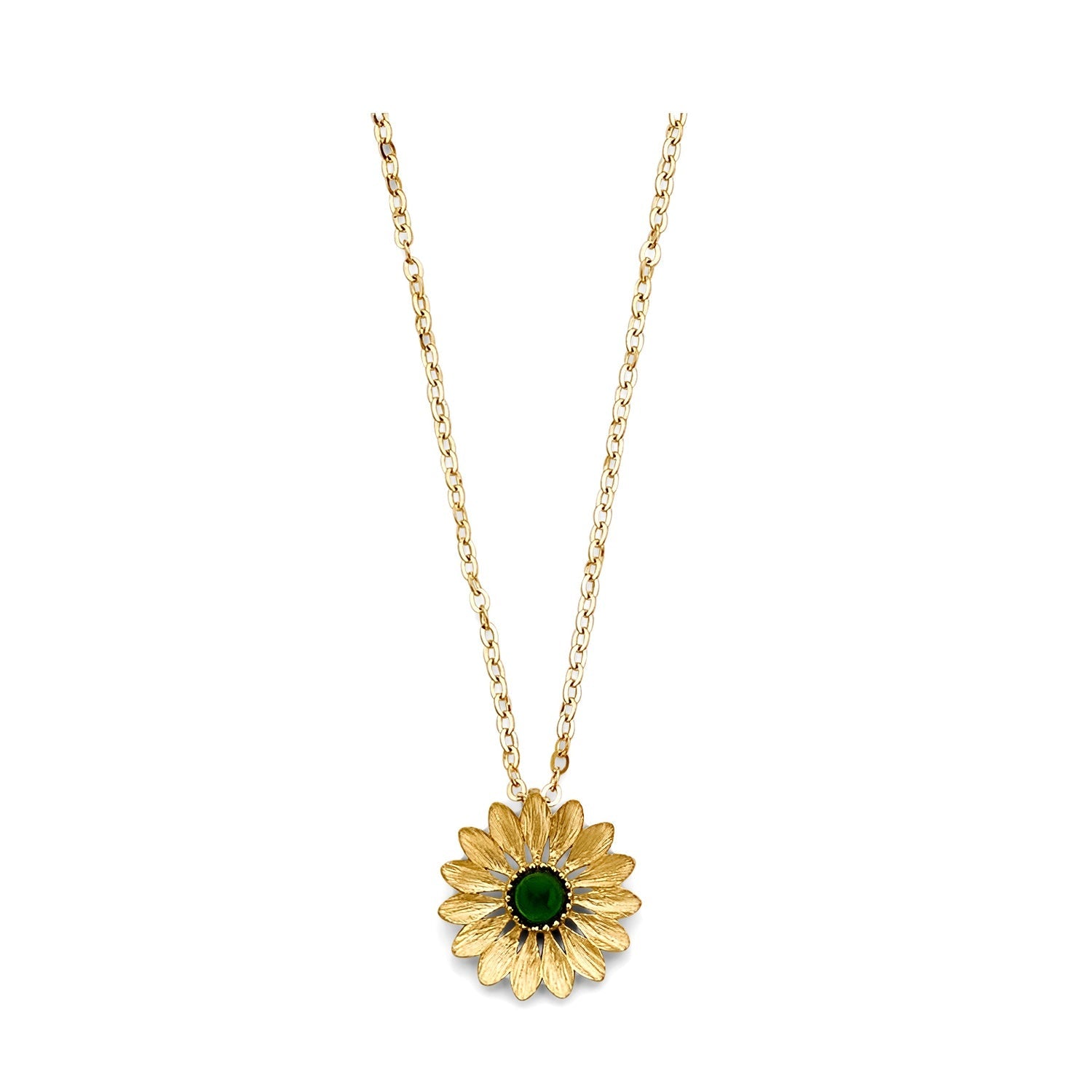 14KY Green Stone Sunflower Necklace