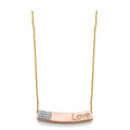 14K 3C CZ Curved Love Pink Bar Necklace