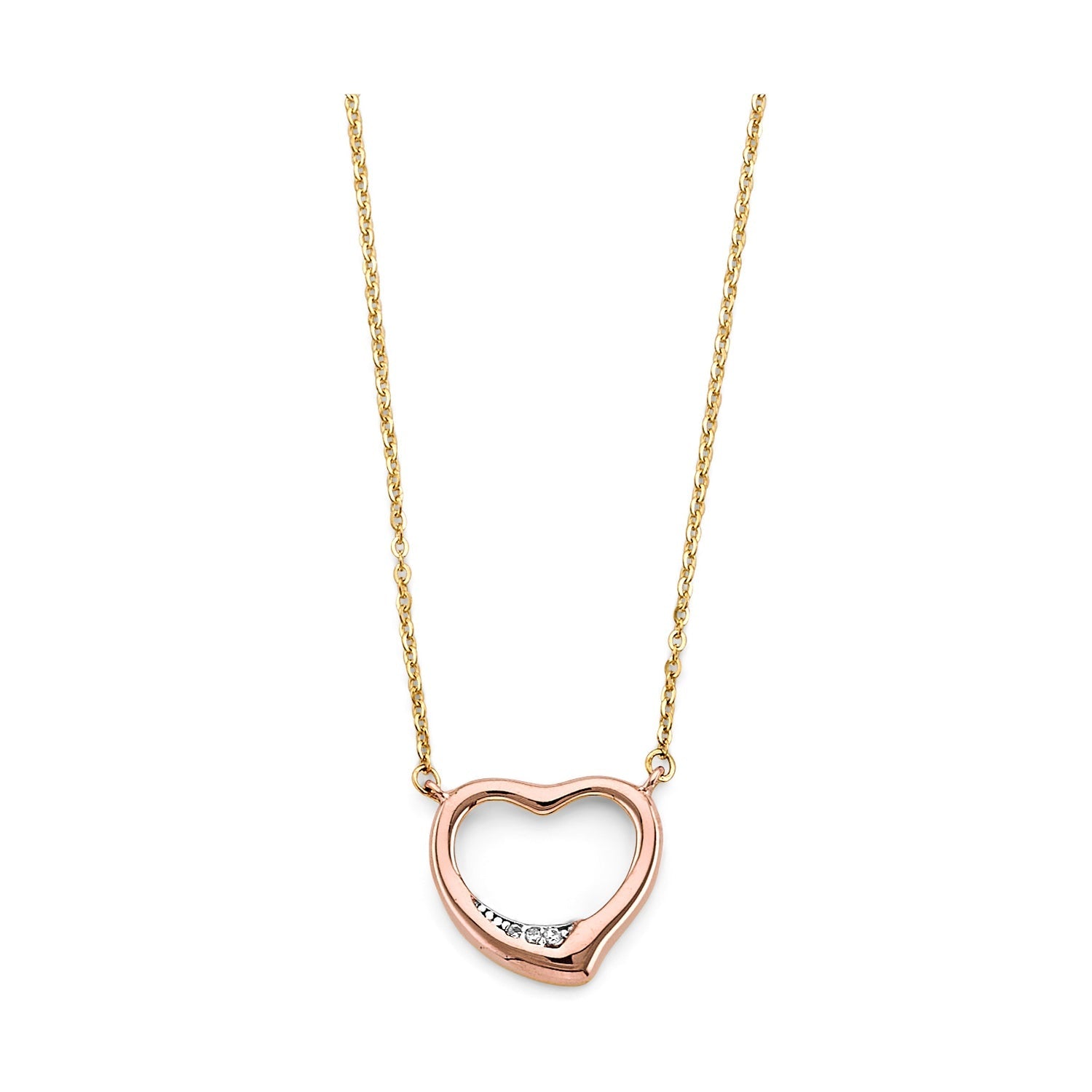 14K 3C CZ Pink Heart Necklace