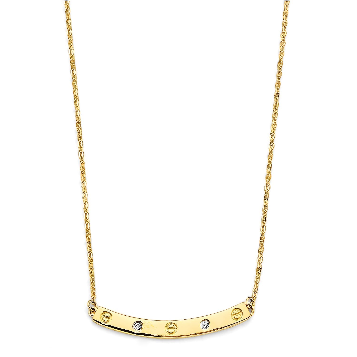 14KY Curved Bar w/CZ & Screw Necklace