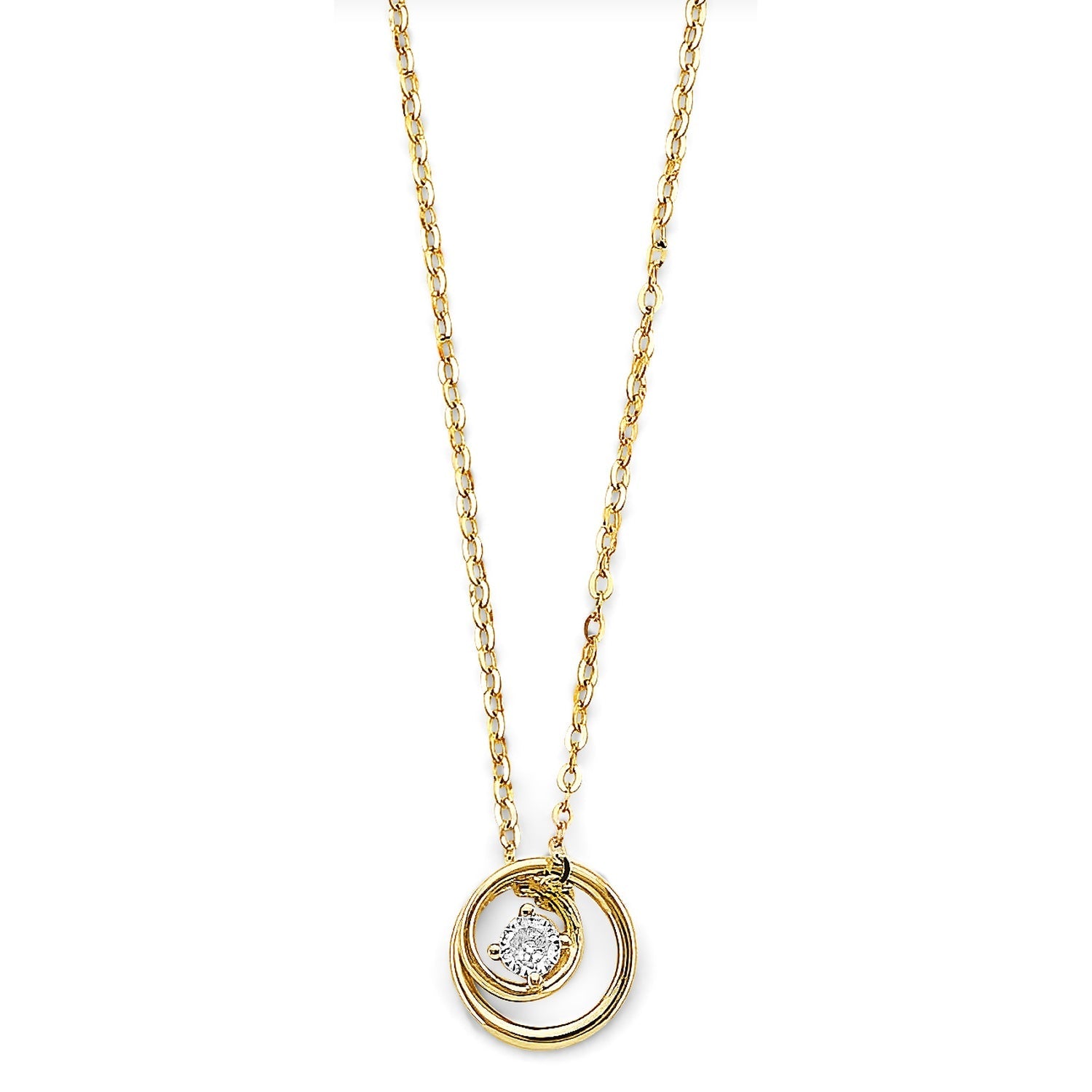 14KY CZ Two Circle Necklace