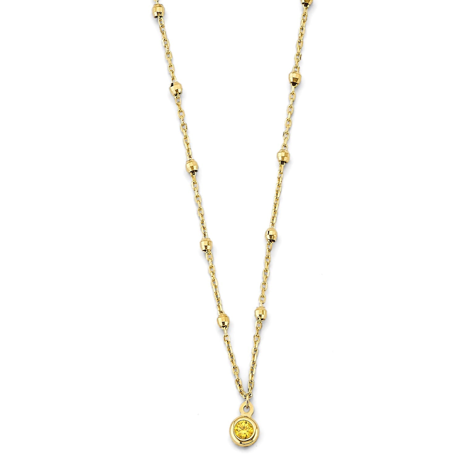 14KY Yellow CZ Charm Bead Necklace