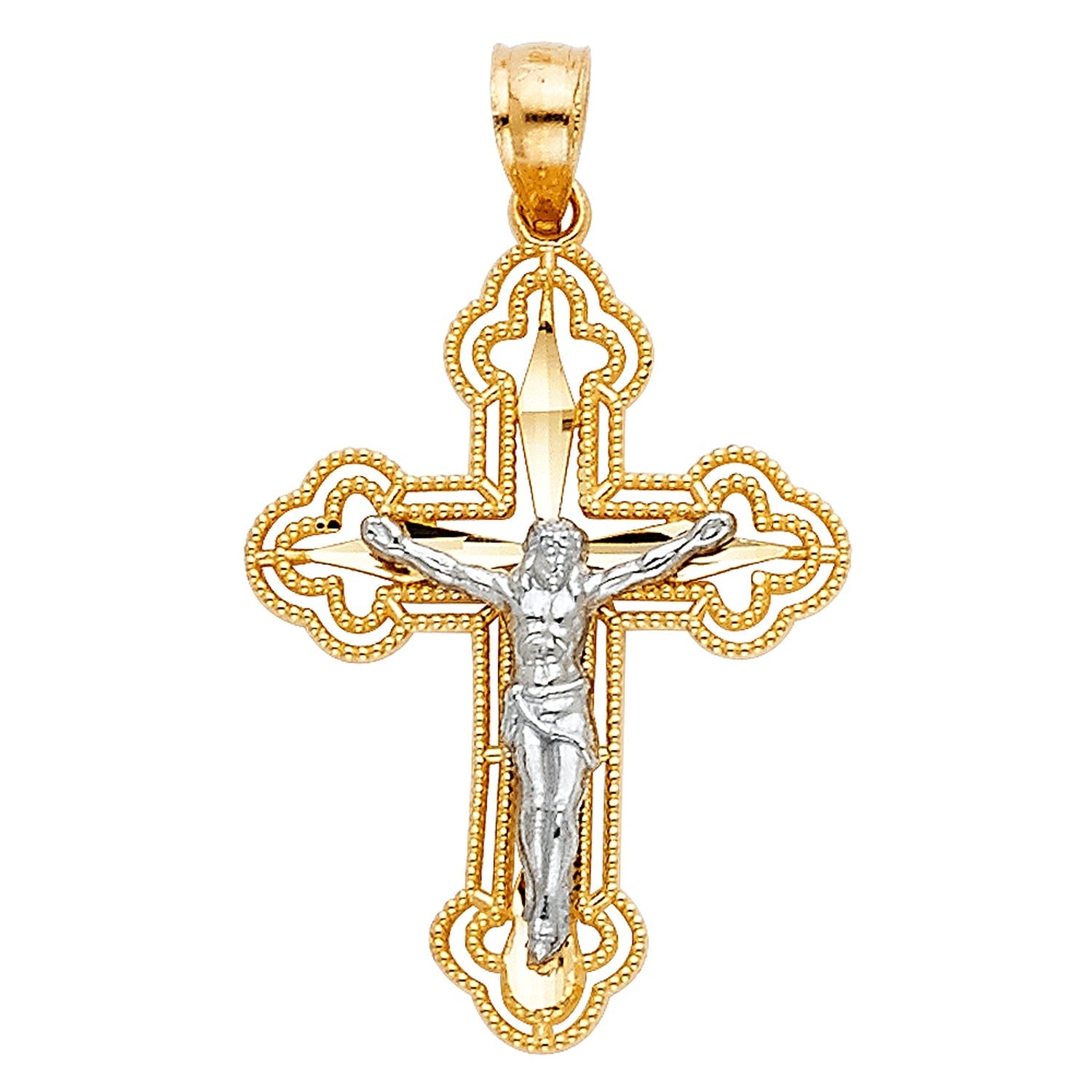 14K 2T BUDDED CUT-OUT CRUCIFIX
