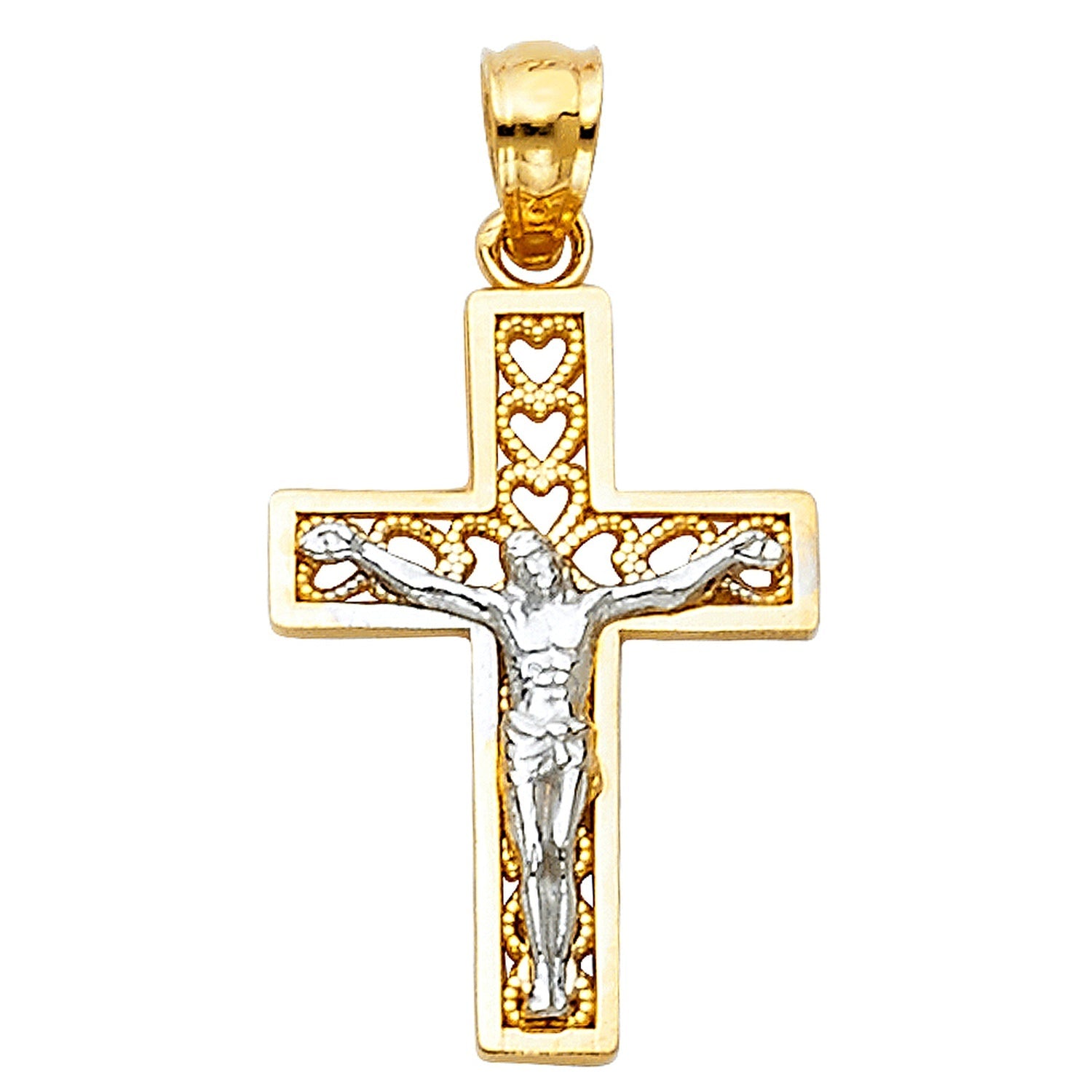 14K 2T HEART DESIGN CROSS CRUCIFIX
