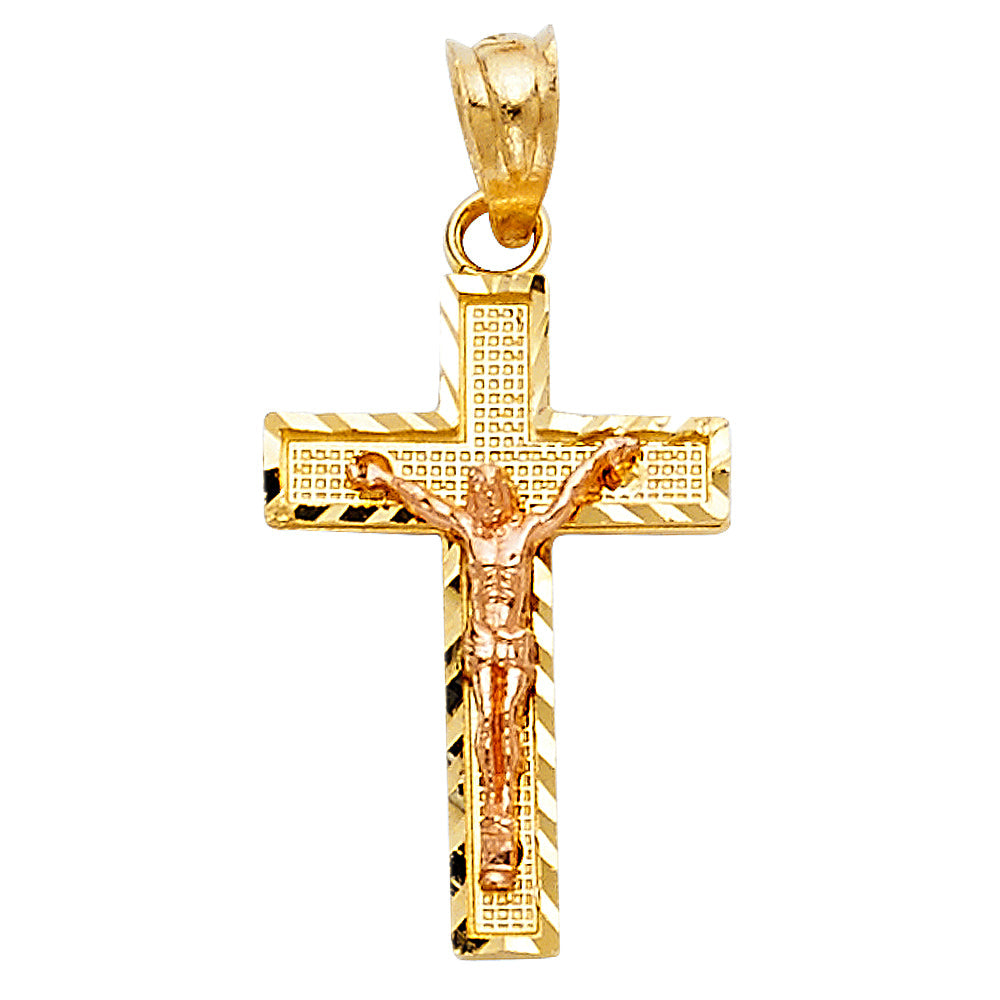 14K 2T SIDE DIAMOND CUT CRUCIFIX