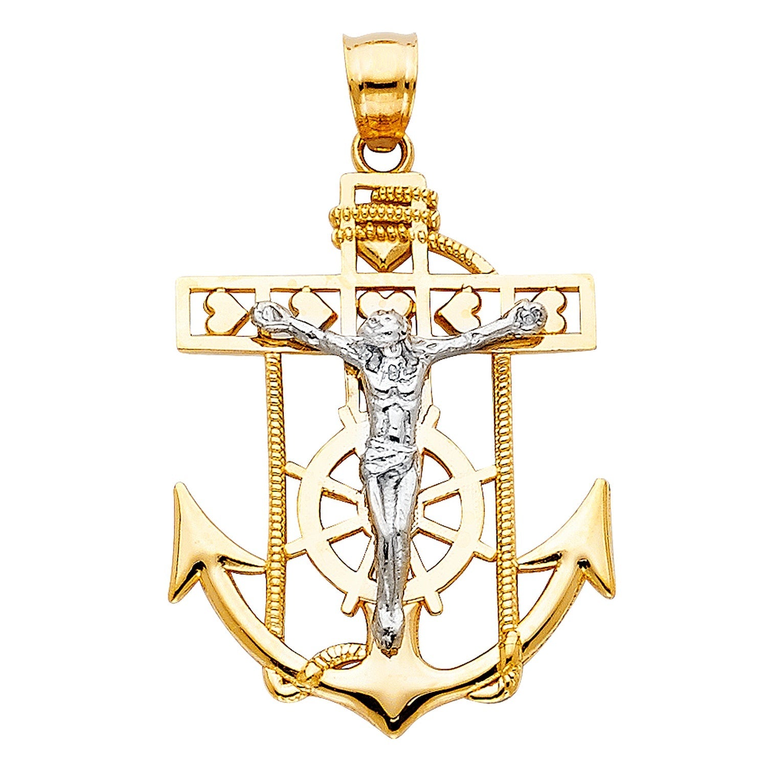 14K 2T MARINER CROSS PENDANT BIG