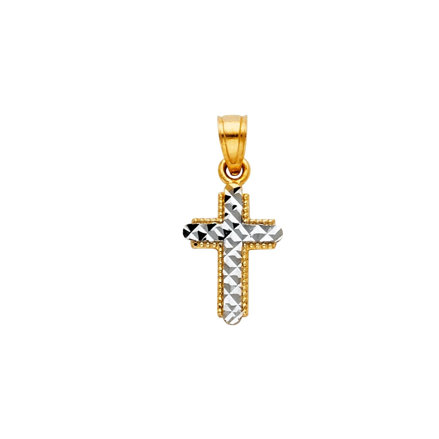 14K 2T  DIAMOND CUT SMALL CROSS