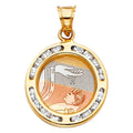 14K 3C CZ ROUND BAPTISM PENDANT