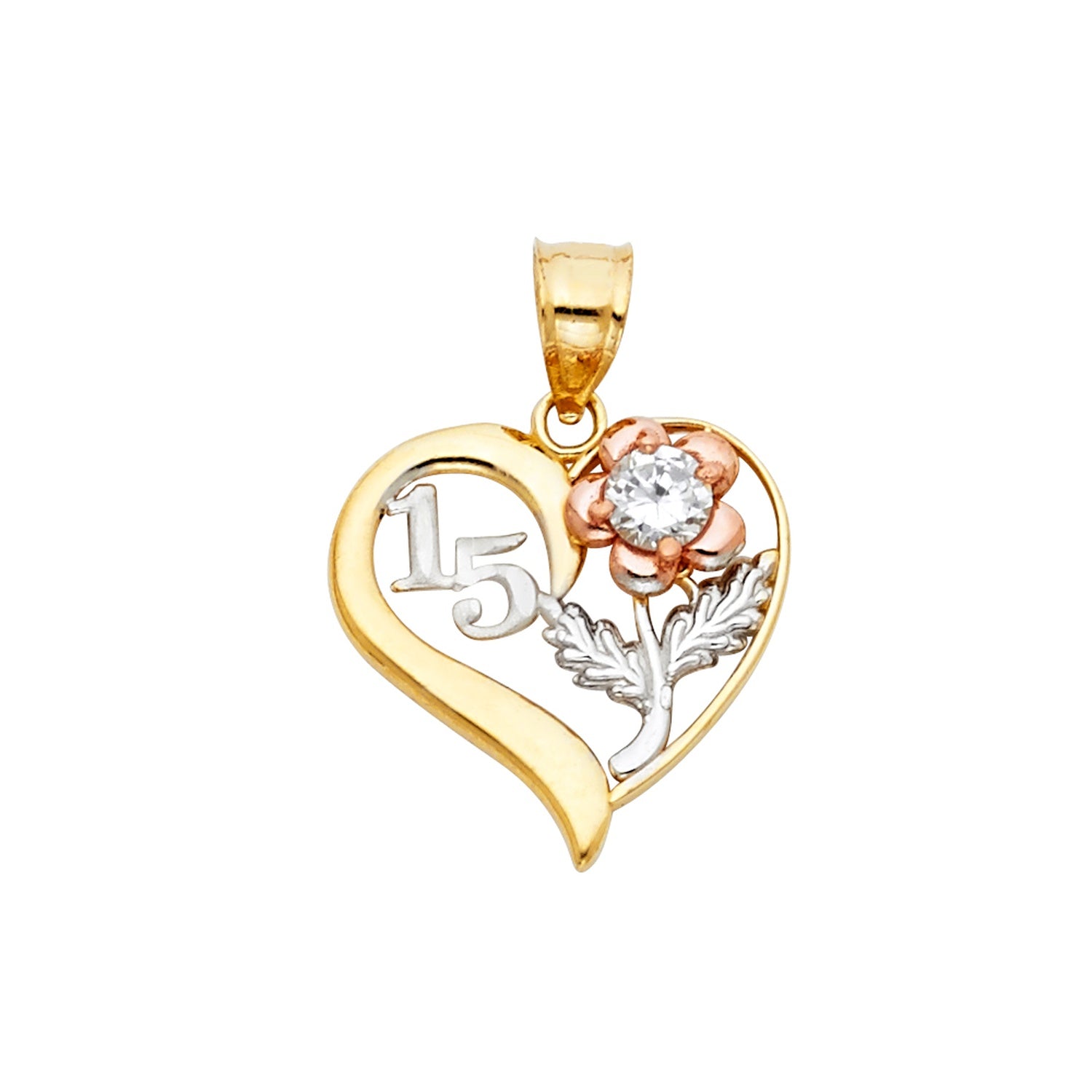 14K 3C 15 YEARS HEART PENDANT (PT359)