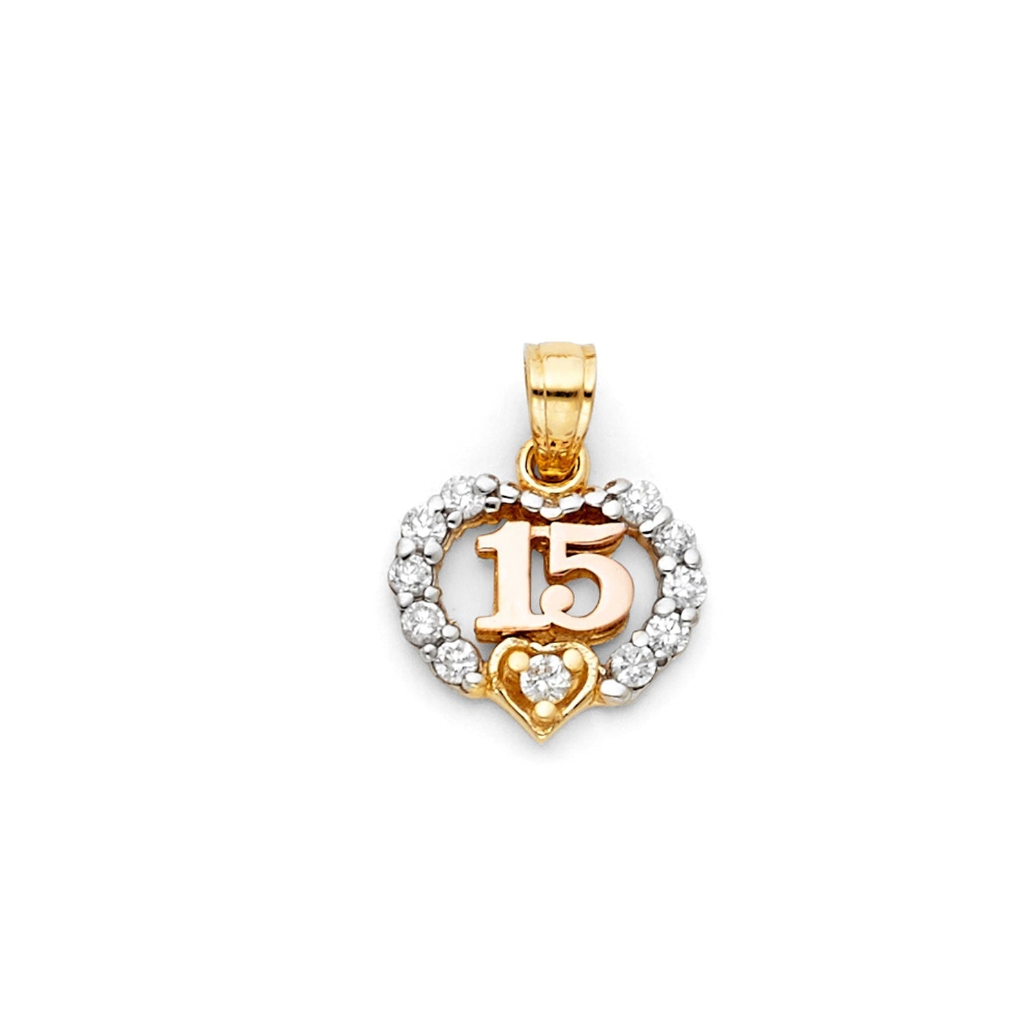 14K 3C 15 YEARS HEART PENDANT (PT367)