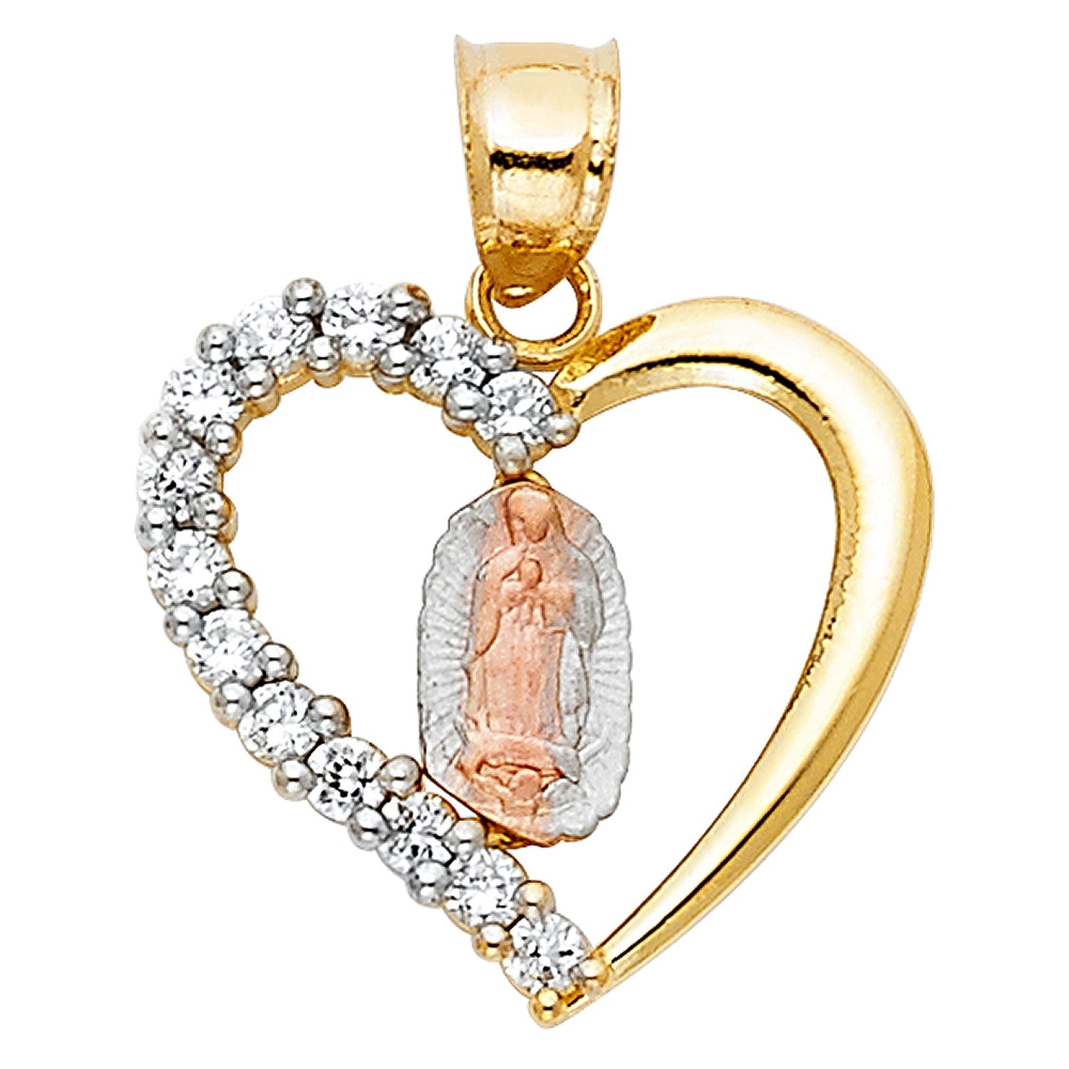 14K 3C CZ RELIGIOUS HEART PENDANT (PT387)