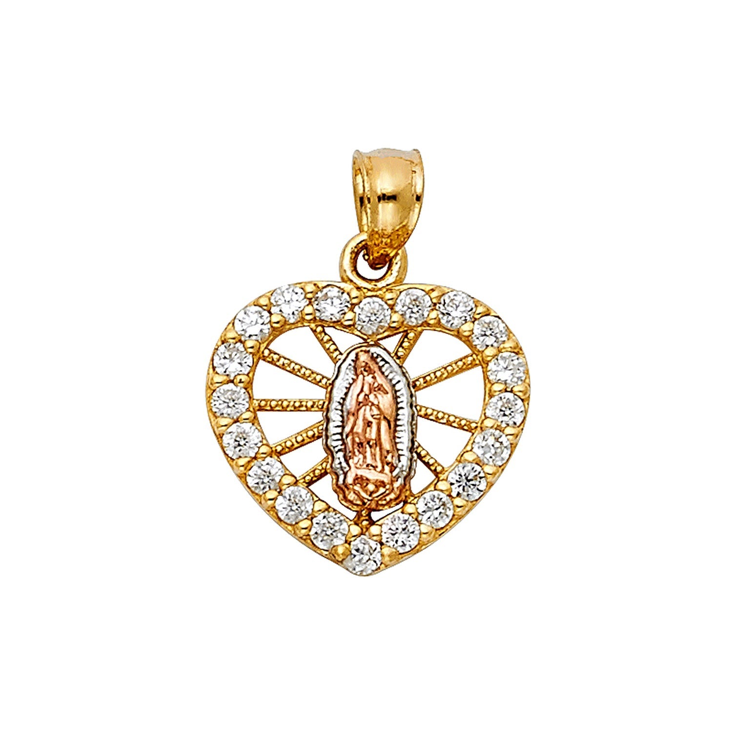 14K 3C CZ RELIGIOUS HEART PENDANT