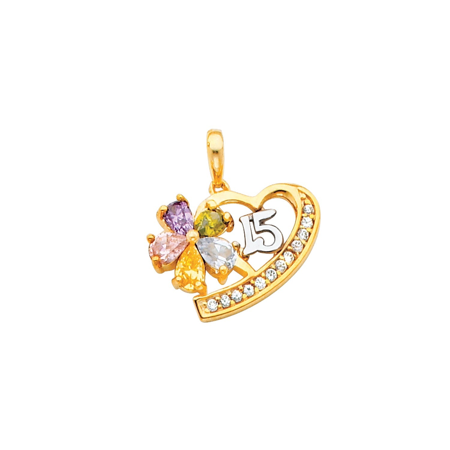 14K 2T CZ 15 YRS HEART PENDANT (PT669)