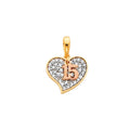 14K 3C CZ 15 YRS HEART PENDANT (PT671)