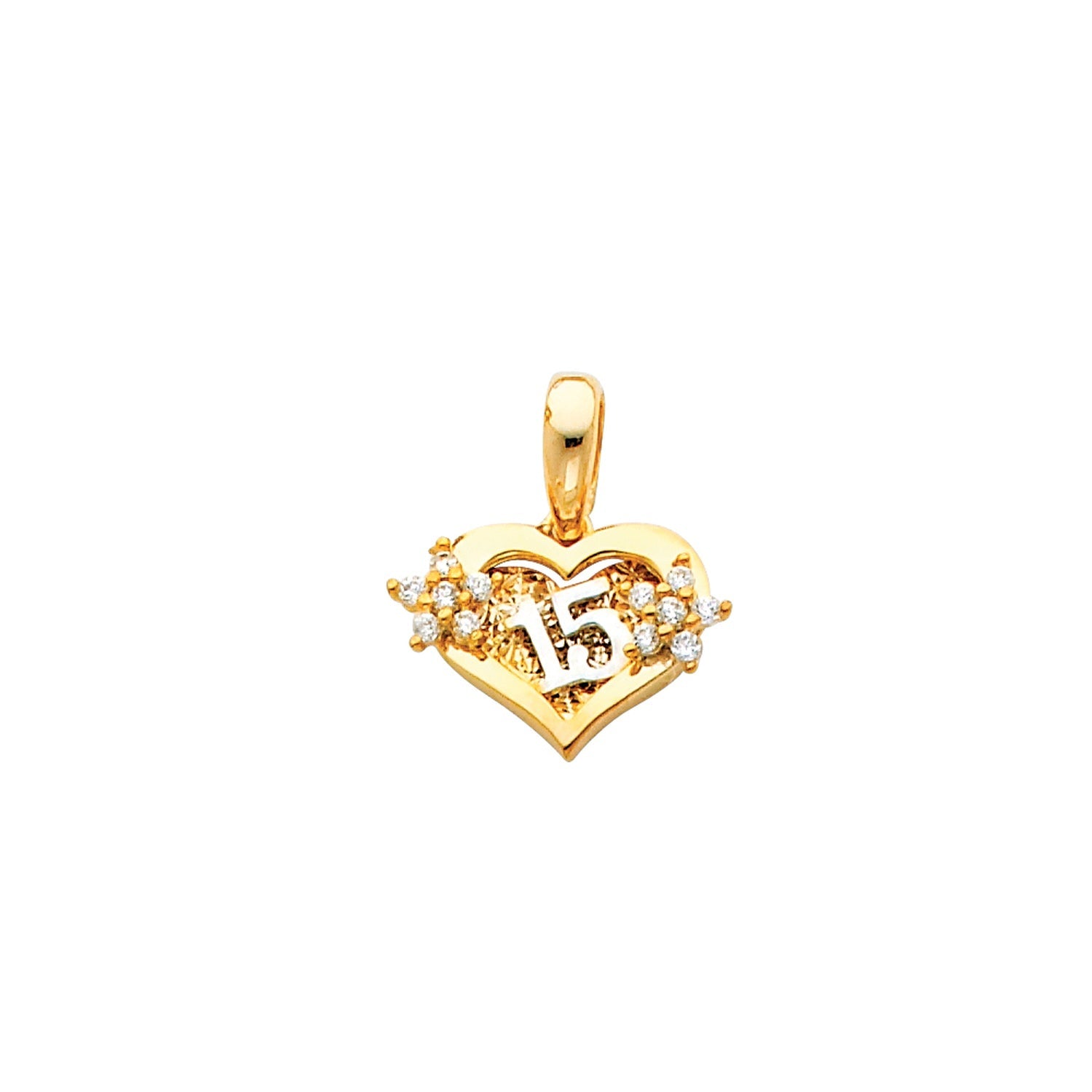 14K 2T CZ 15 YRS HEART PENDANT (PT672)