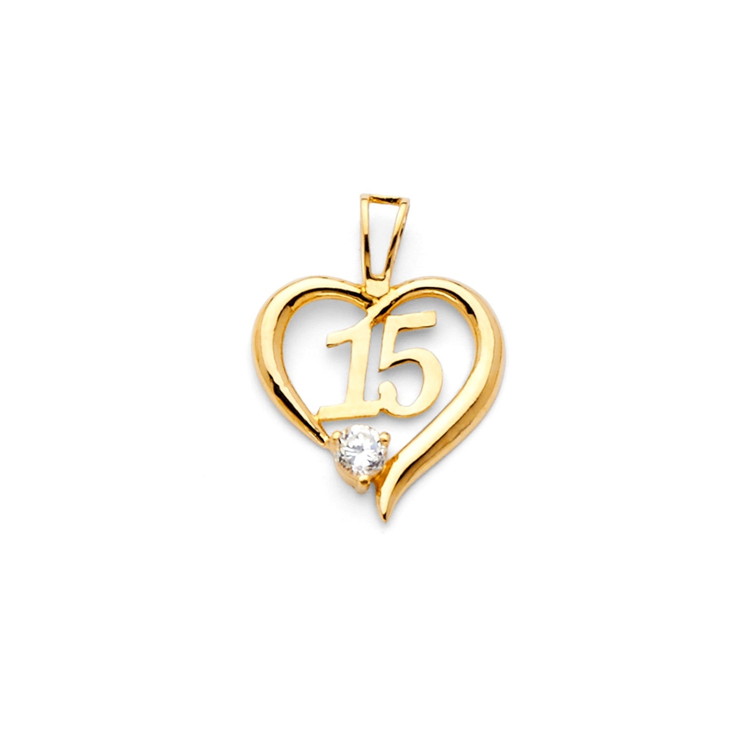 14KY CZ 15 YRS HEART PENDANT (PT719)