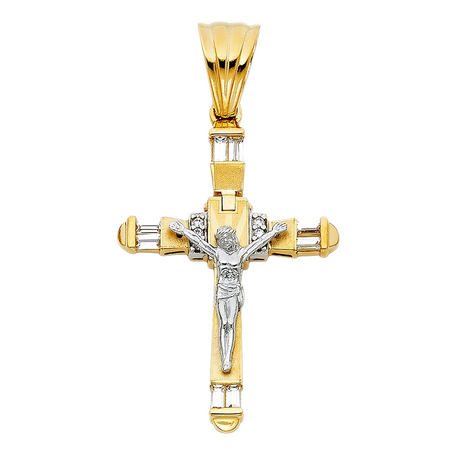 14K 2T CZ FANCY CRUCIFIX PENDANT