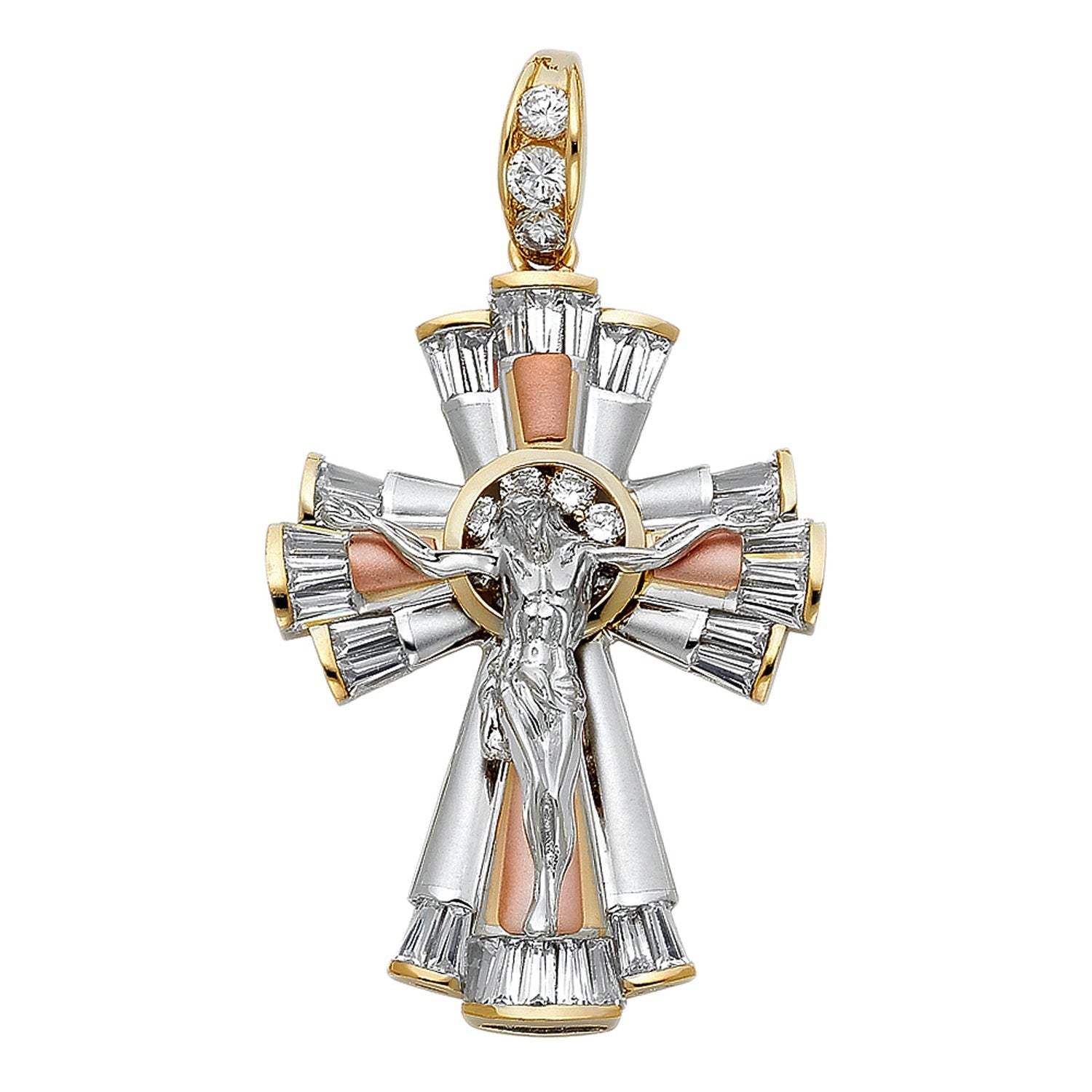 14K 3C CZ FANCY CRUCIFIX PENDANT
