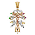 14K 3C CZ CROSS OF CARAVACA PENDANT