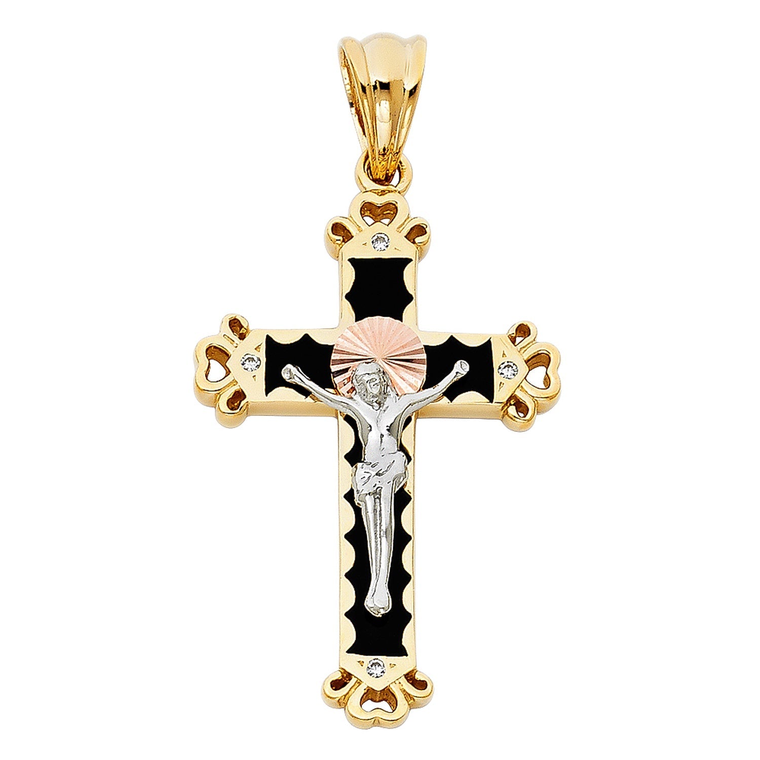 14K 3C CZ CRUCIFIX PENDANT