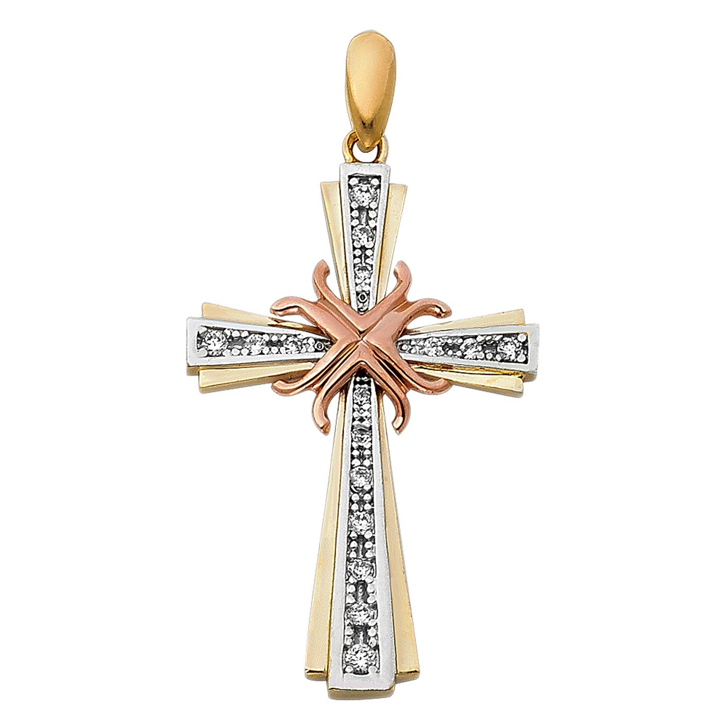 14K 3C CZ FANCY CROSS PENDANT