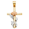 14K 3C CROSS W/ROSE PENDANT