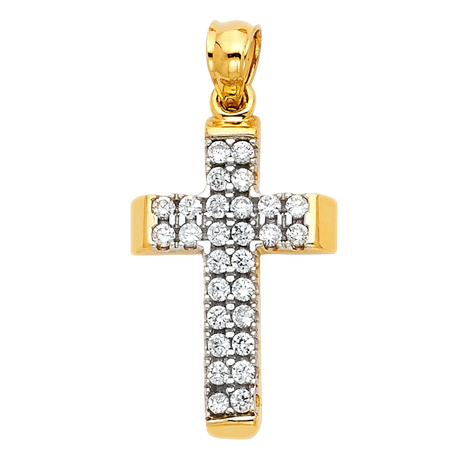 14K 2T CZ CROSS PENDANT