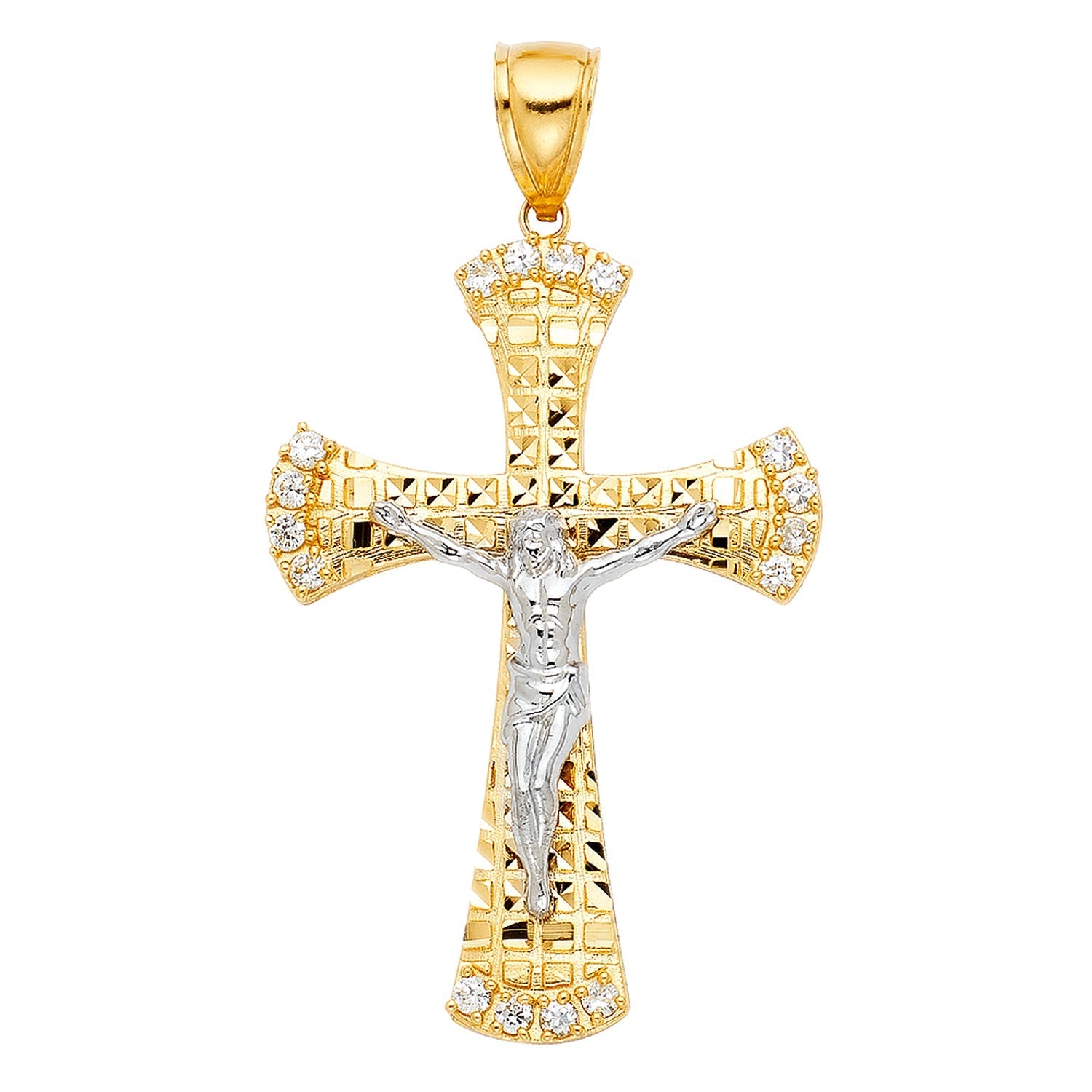 14K 2T CZ CUT-OUT CRUCIFIX PENDANT