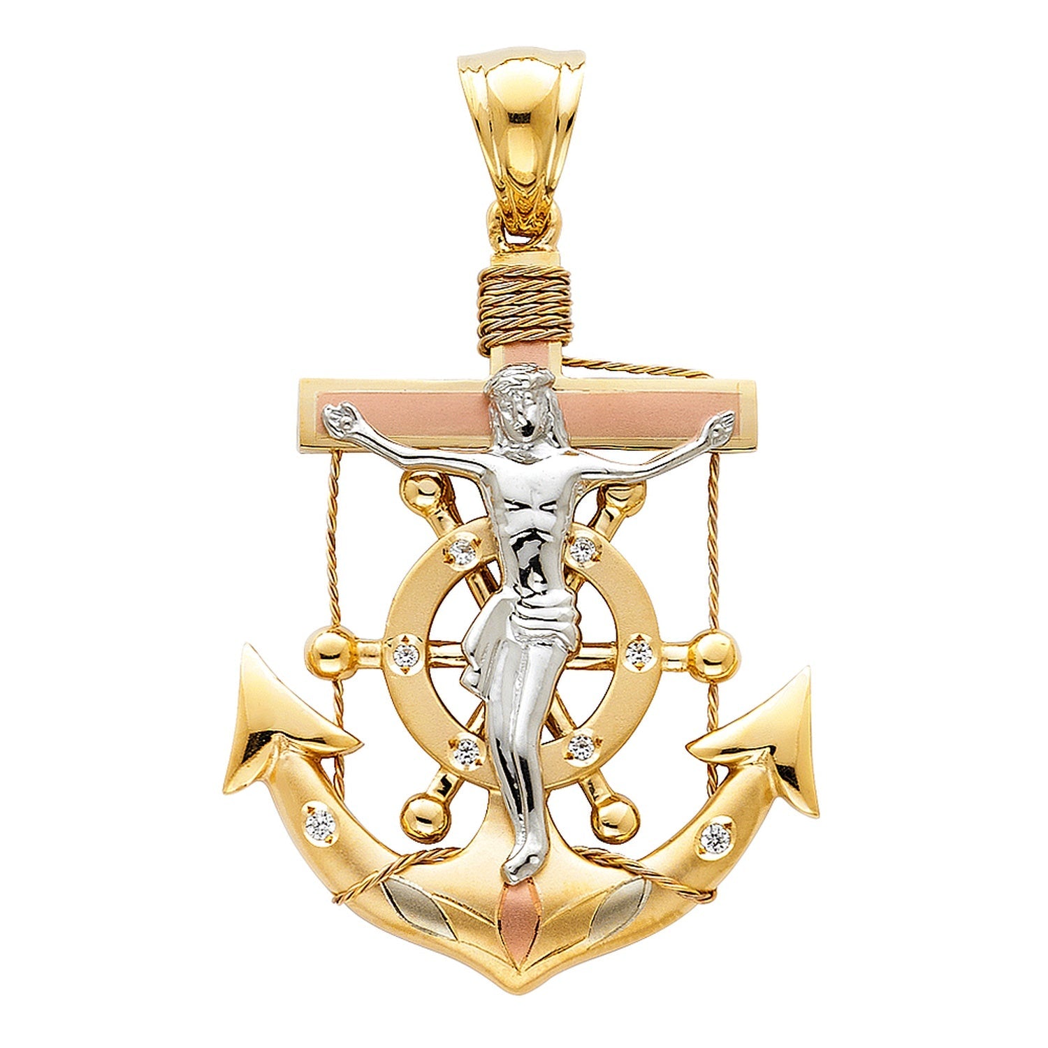 14K 3C CRUCIFIX ANCHOR PENDANT