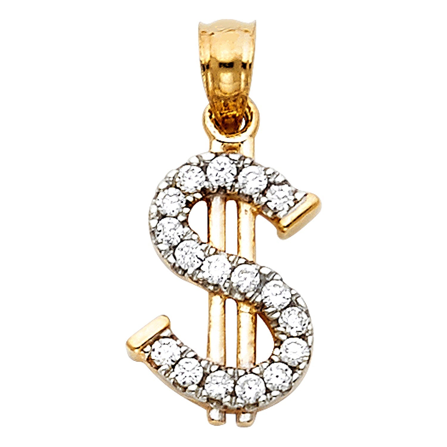 14K 2T CZ DOLLAR SIGN PENDANT