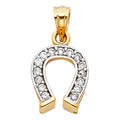 14K 2T CZ LUCKY HORSESHOE PENDANT
