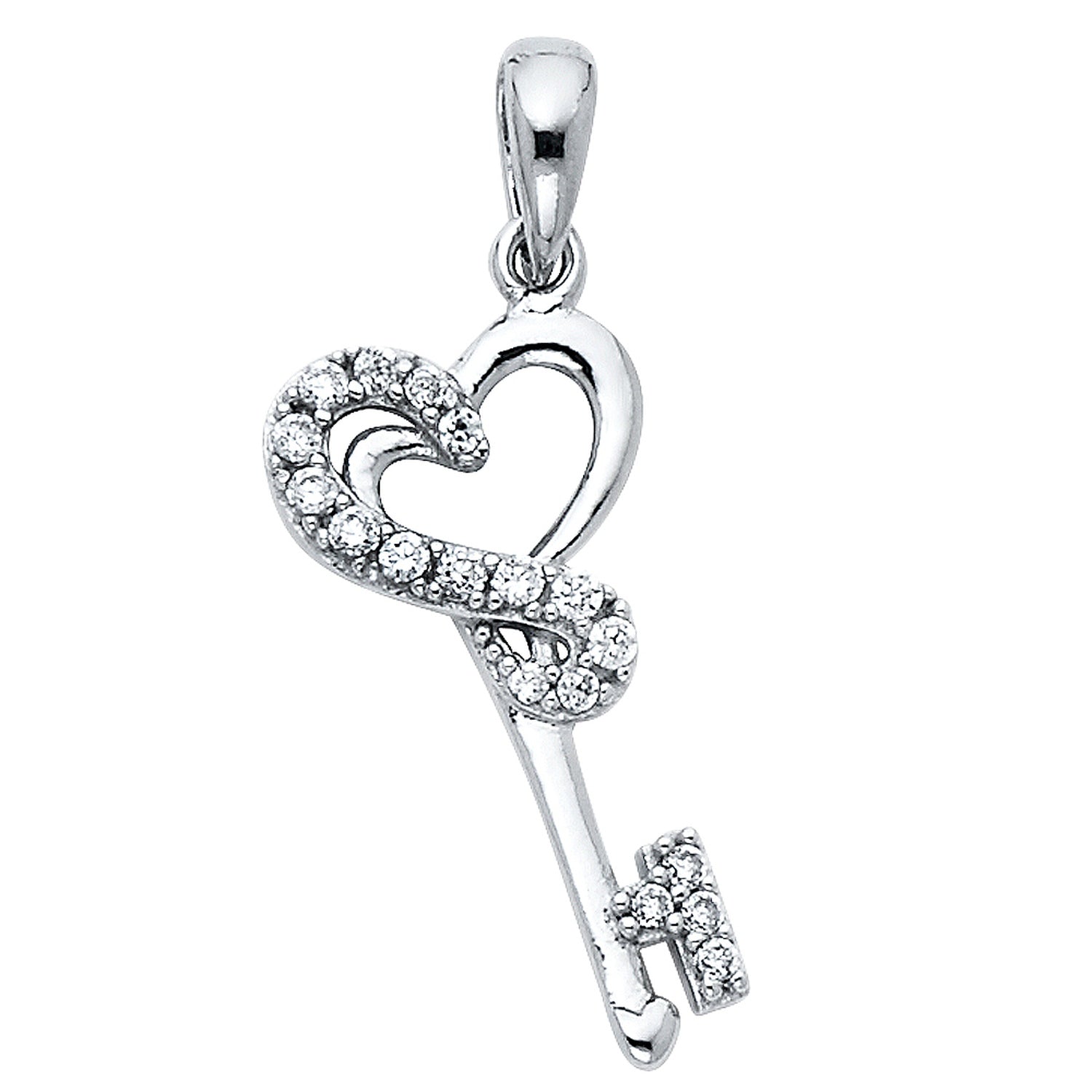 14KW CZ HEART DESIGN KEY PENDANT