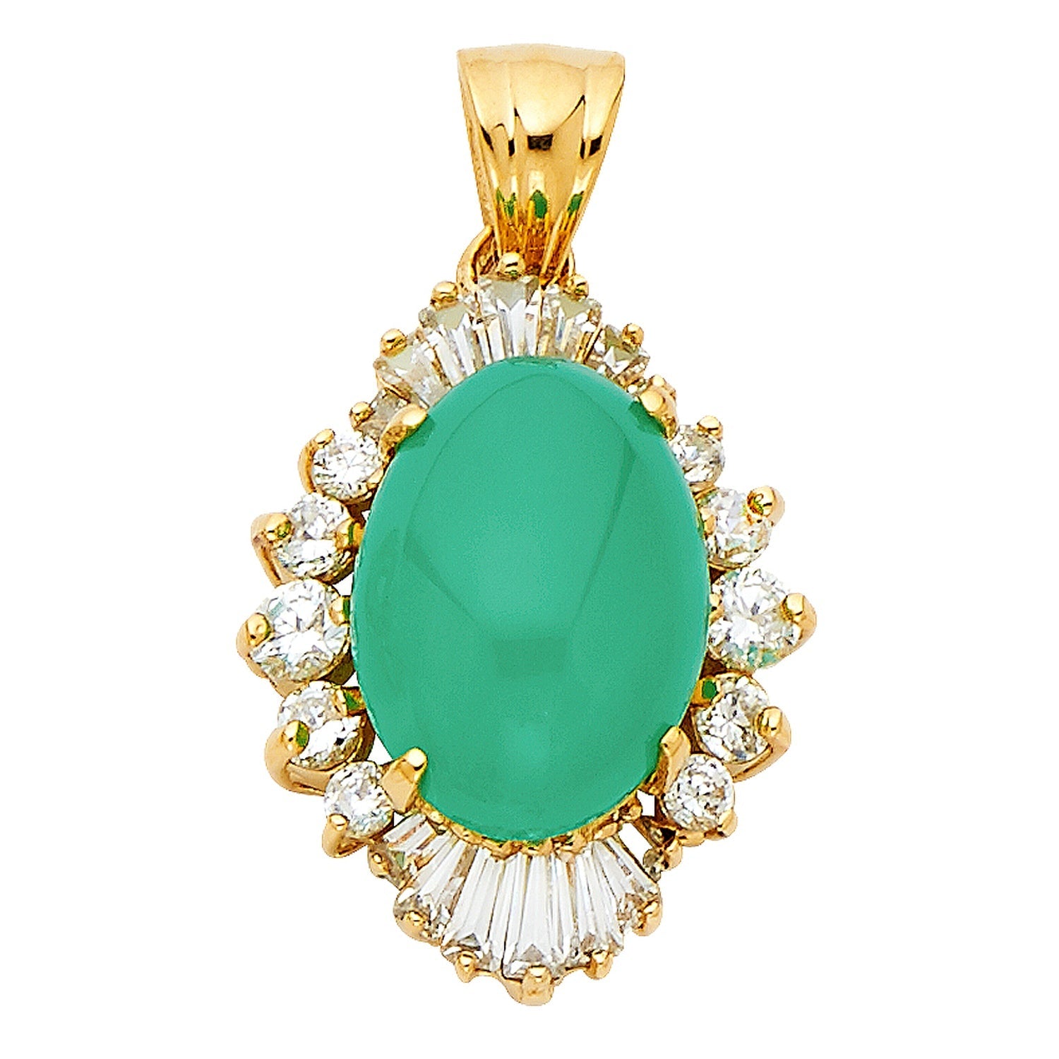 14KY CZ W/ JADE PENDANT