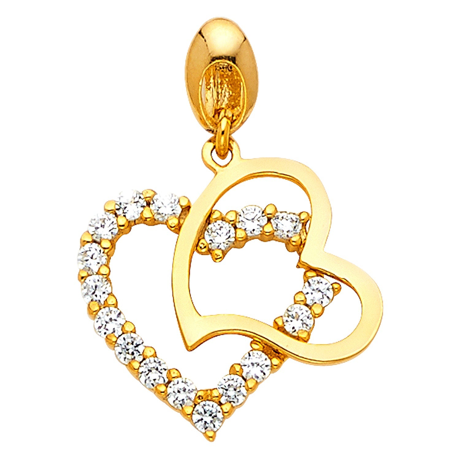 14KY CZ DOUBLE HEART PENDANT