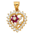 14KY CZ HEART W/ FLOWER PENDANT